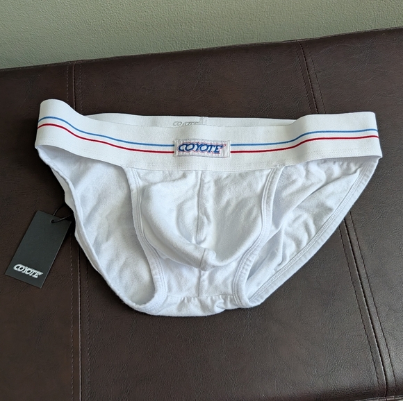 Coyote Other - White Men’s Brief with Red & Blue Waistband